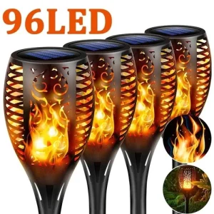 2 Pack Solar Torch 96 LED Flickering Light Dancing Flame Garden Patio 78cm
